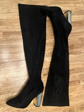 Charlotte Russe Black Over-The-Knee Boots with Gold Block Heel